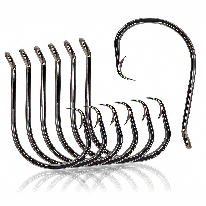 Black Octopus Hooks, High Carbon Steel, Barbed, Sizes 1 to 10/0