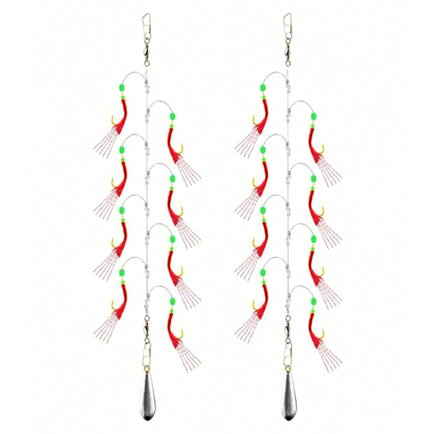 Sabiki Rig Set, 5 Rigs with 6 Hooks and Sinker