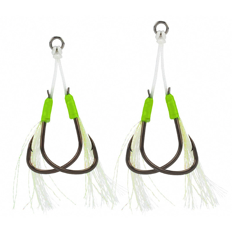 Glow Double Assist Hooks, 1/0–4/0, Slow Pitch Jigging