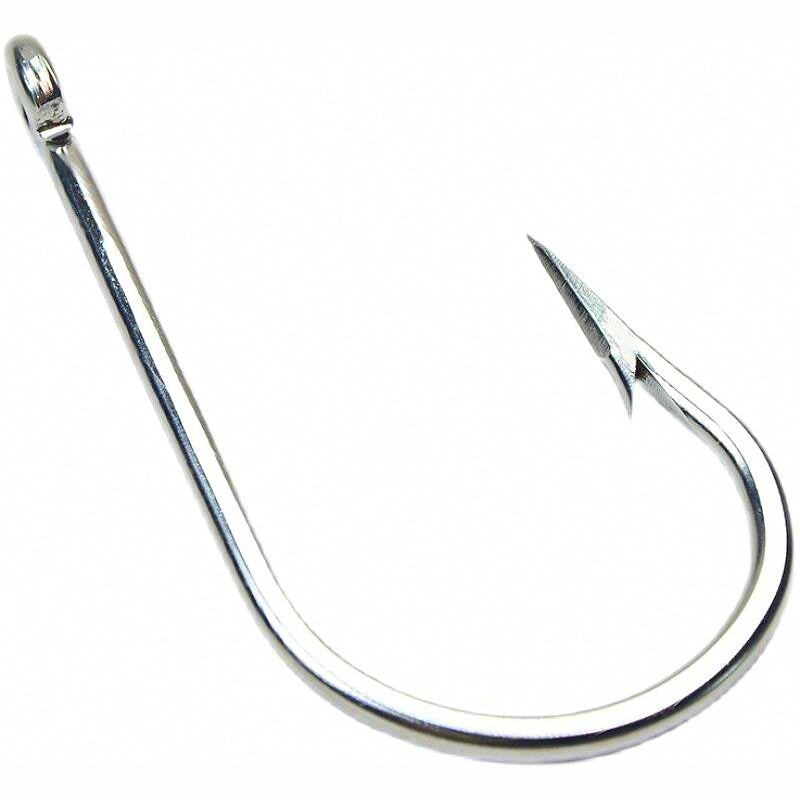 Stainless Steel Shark Hook with Ring, Barbed, 1/0–20/0