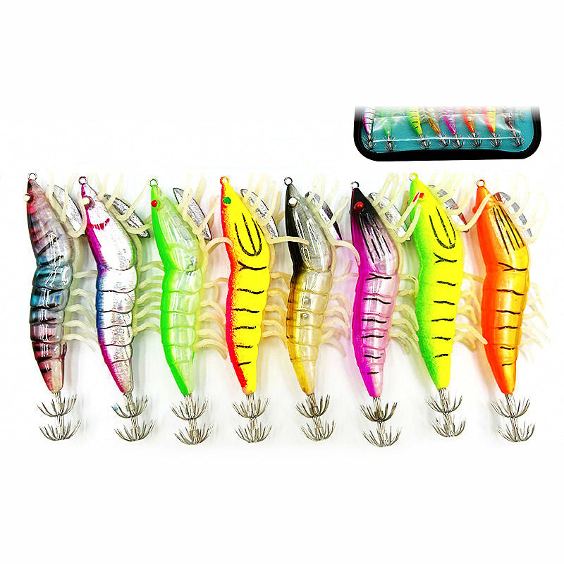 Glow Squid Jigs, Size 3.5 Wood Shrimp Egi, 8-Pack