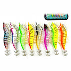 Glow Squid Jigs, Size 3.5 Wood Shrimp Egi, 8-Pack