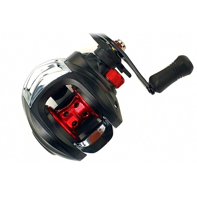 Low-Profile Baitcasting Reel, All-Metal, Magnetic Brake, Red