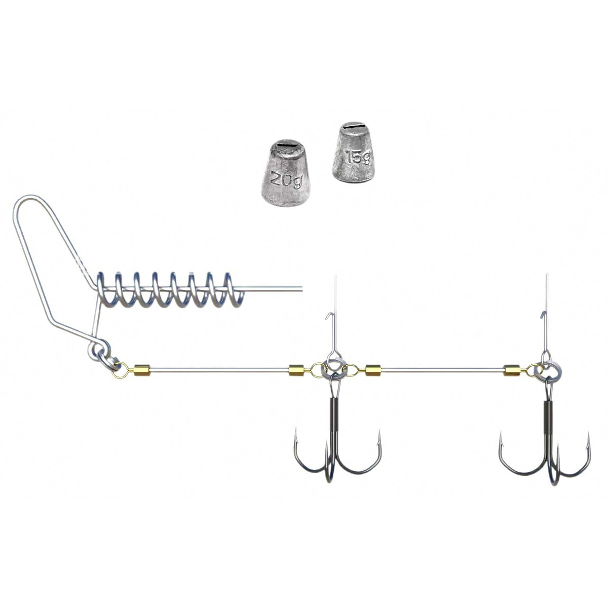 Wire Leader Treble Hook Stinger Rig with Weights, Size 1