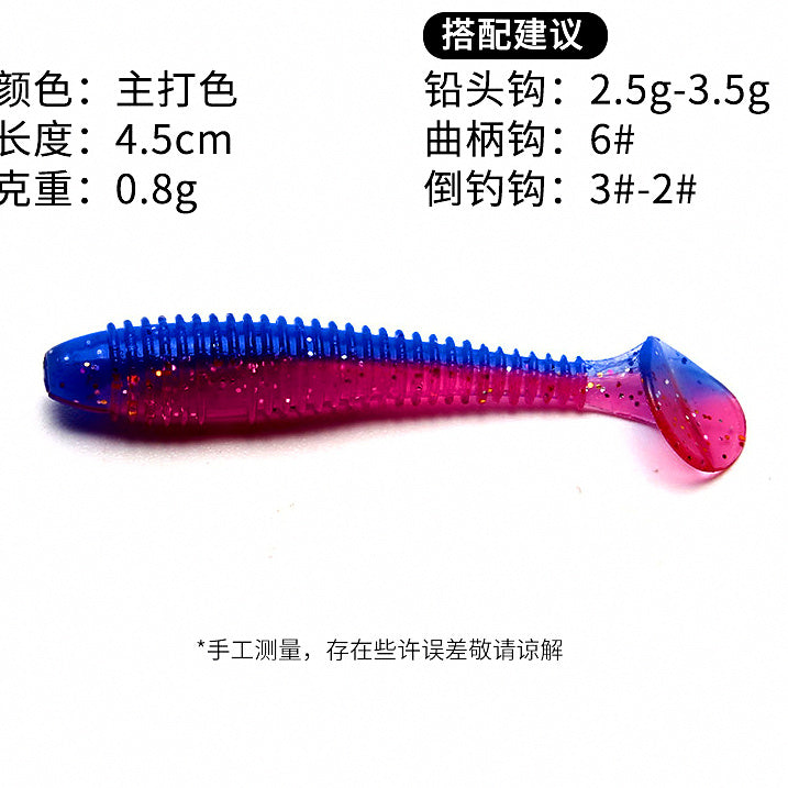 Ribbed T-Tail Soft Plastic Grub, 4.5–6.5 cm (1.8–2.6 in) – option photo