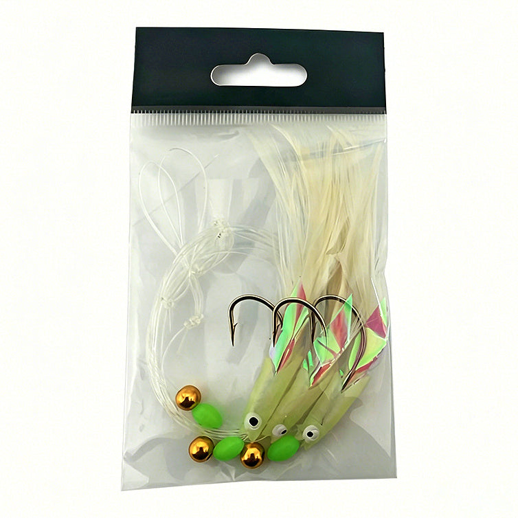 Feather Fish Head 3-Hook Rig, Barbed, Pack of 1 Rig – option photo