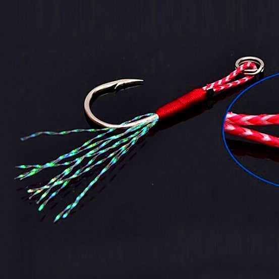Feathered Single Hook for Slow Pitch Jigs, Silver or Black – option photo