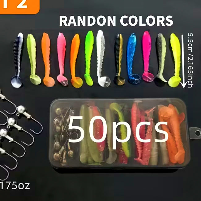Soft Plastic Paddle Tail Lure Kit with Jig Heads, 50 pc – option photo