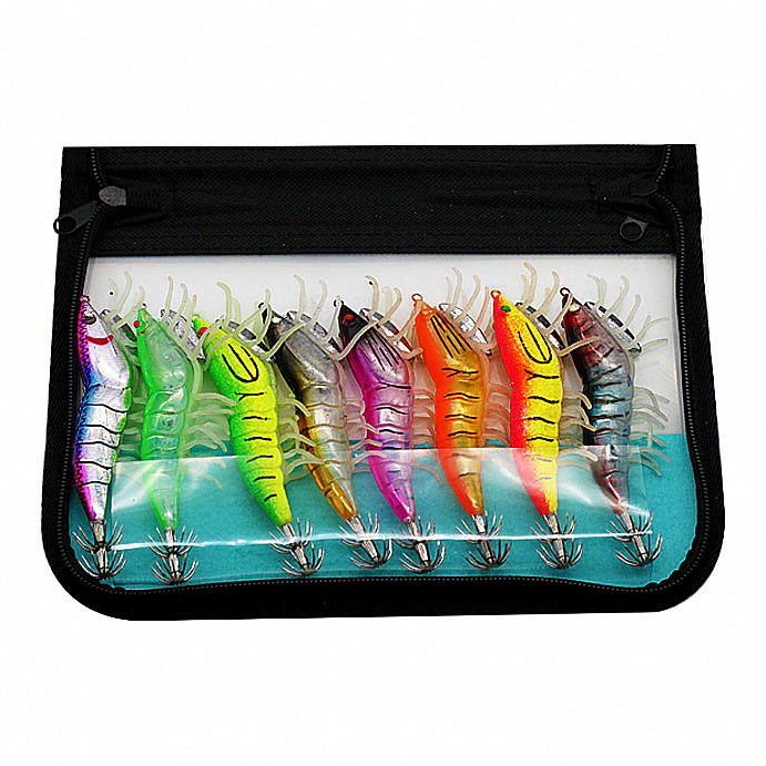 Glow Squid Jigs, Size 3.5 Wood Shrimp Egi, 8-Pack – option photo