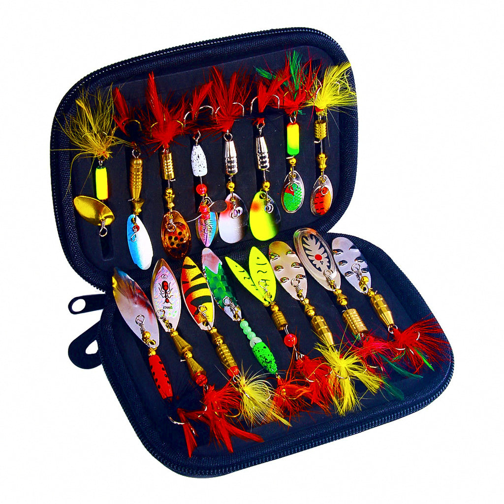 Spinner Spoon Lure Kit with Feathers, 16-Piece Set – option photo