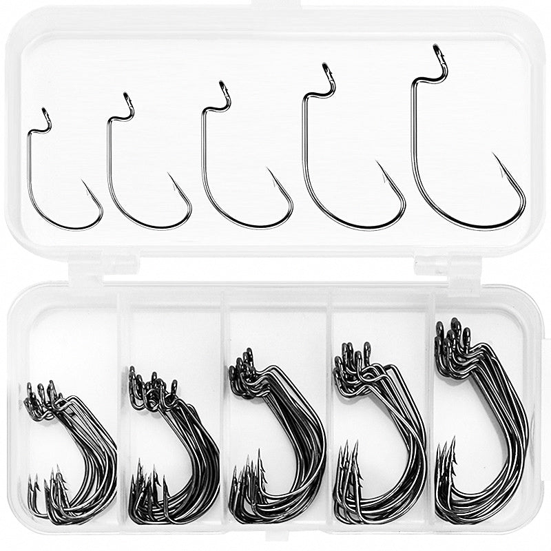 Black Nickel Offset Worm Hooks, Assorted Kit or Single Size – option photo
