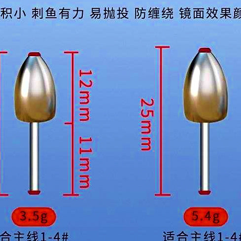 Sliding Bullet Sinker, Tungsten Steel, Plastic Core – option photo