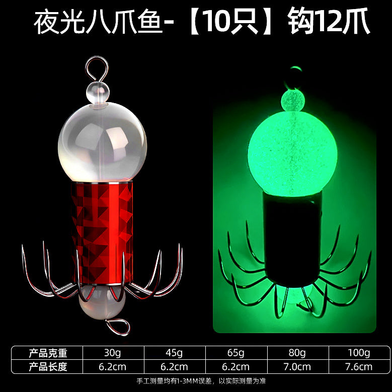 Glow Octopus Squid Jig, 12-Prong, 30–100 g (1.1–3.5 oz) – option photo