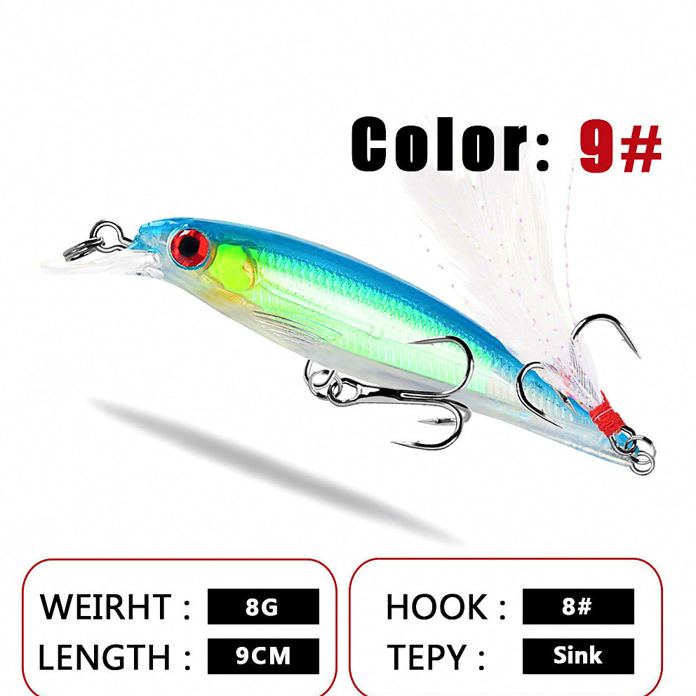 Minnow Hard Bait with Feather Hook, 9 cm (3.5 in), 8 g (0.28 oz) – option photo